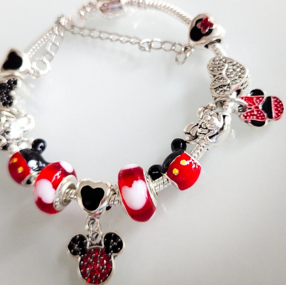 Disney Charm Bracelet Mickey & Minnie Pandora Style Collector's Piece - Picture 8 of 10